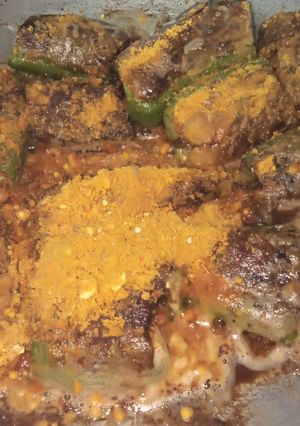 A picture of Bharva Mirchi with ghiya.