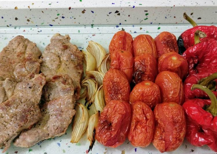 Presa ibérica y verduras asadas