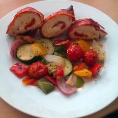 A picture of Vickys Chicken Roulade with Mediterranean Veg, GF DF EF SF NF.