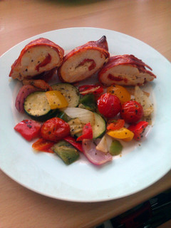 A picture of Vickys Chicken Roulade with Mediterranean Veg, GF DF EF SF NF.