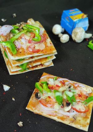 A picture of Mushroom Pan cake pizza bites.