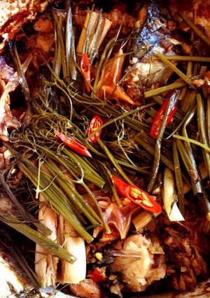 A picture of Caramelized Fish with Galangal and Lemongrass.