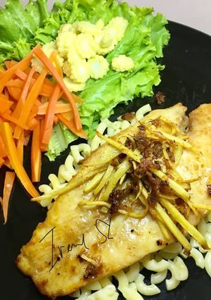Foto resep Steak ikan dan jahe (untuk makan siang diet, aman untuk diabetes dan tekanan darah tinggi)
