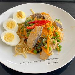 A picture of Stir Fired Green Curry Angel Fish With Tagliatelle.