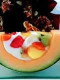 วุ้นเมล่อนผลไม้รวม Fresh Fruits Jelly In Melon / Fresh Fruit Agar Jelly In Melon