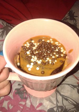 Una foto de Mug cake con crema de chocotorta