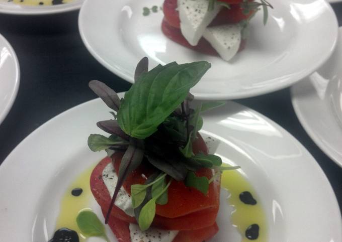 Roma tomato and mozzarella stacks