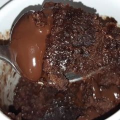 A picture of Hot fudge brownie in mug.
