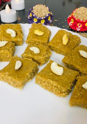 A picture of Winter special Til Gur ki soft burfi.
