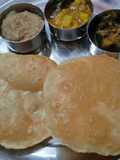 Aloo, Kaddu, Poori, and Halwa