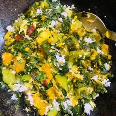 A picture of Sajana ghanta (Mixed vegetable Drumstick leaves).