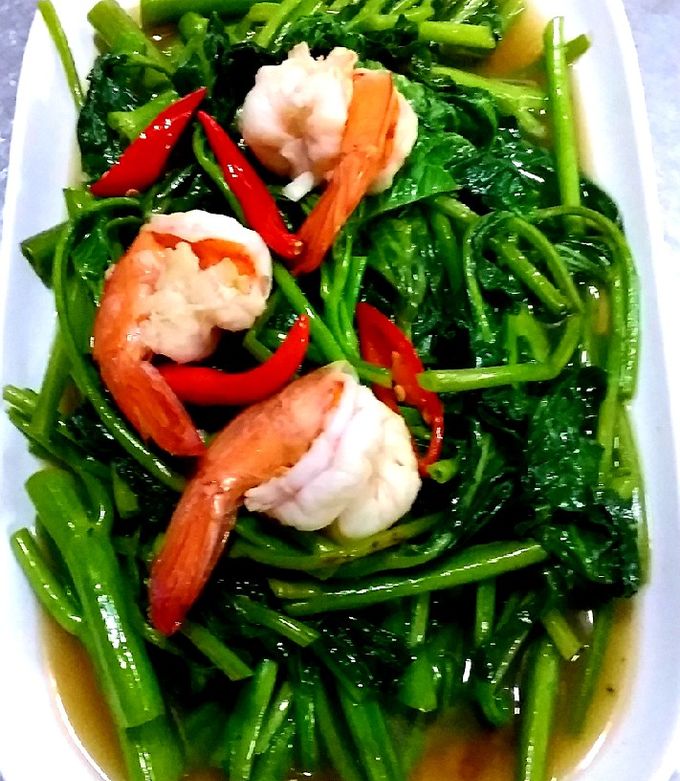 รูปของ กุ้งผัดผักบุ้งน้ำมันหอย