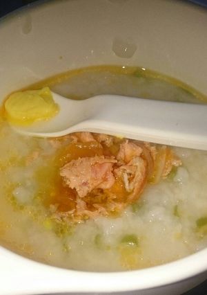 Foto resep Bubur buncis + salmon bumbu sarden (mpasi)