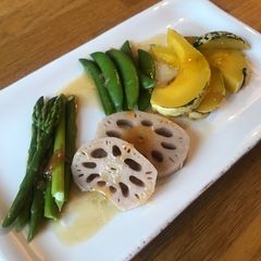 A picture of Steamed Veggie Salad with Pickled Plum Dressing - Japanese style #vegan.