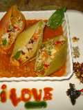 Tricolour pasta shells stuffed with cheeseand bell peppers