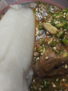 A picture of Okro soup with agidi.