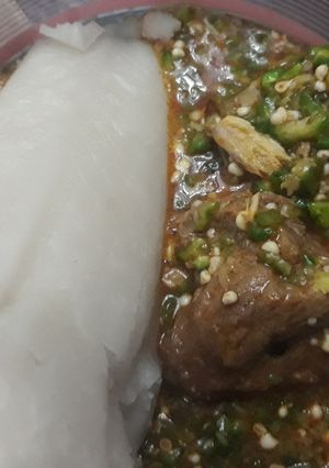 A picture of Okro soup with agidi.