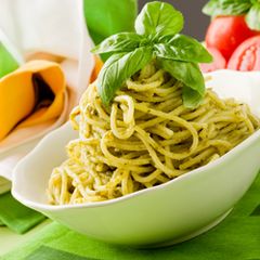 A picture of Spaghetti with Pesto Sauce.