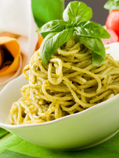 A picture of Spaghetti with Pesto Sauce.