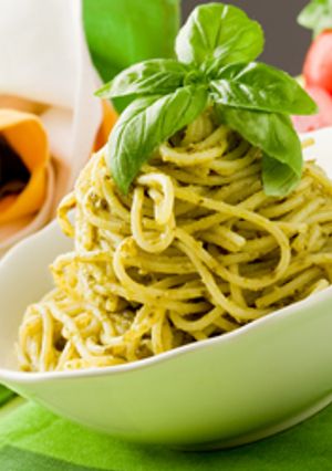 A picture of Spaghetti with Pesto Sauce.