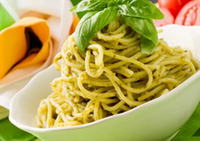 Steps to Make Super Quick Homemade Spaghetti with Pesto Sauce