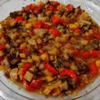 Pisto cuatro verduras con manzana (!! a la salud de Carmen !!)