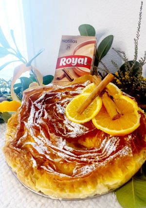 Una foto de Tarta flor masa filo y natillas
