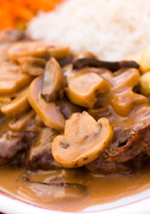 A picture of Steak with Cream and Mushrooms.