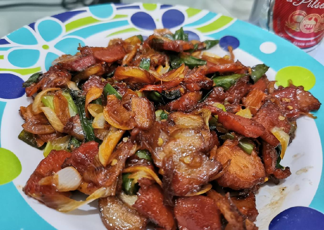 Tumis babi asin daun bawang (non halal)
