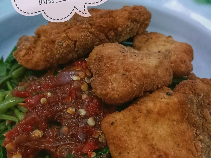 Cara Sederhana Membuat Resep  Plecing kangkung dan dori goreng tepung singkong yang Sempurna, Lezat Sekali