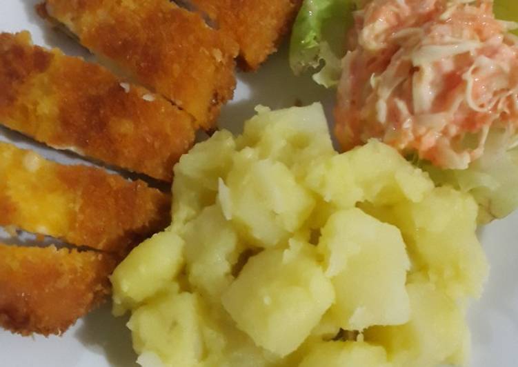 Resep Ayam krispi keju mozarela, kentang ongklok, coslow….wow Anti Gagal