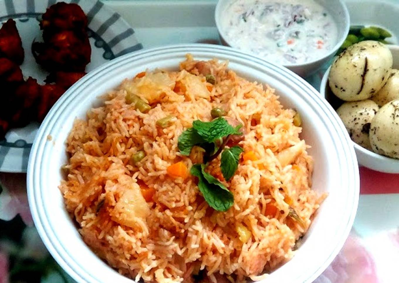 Vegetable biryani in a pressure cooker