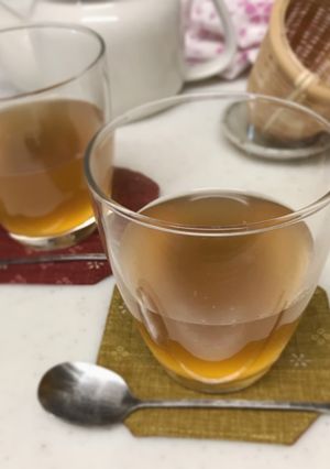 A picture of Agar jelly made with Japanese ume plum syrup.