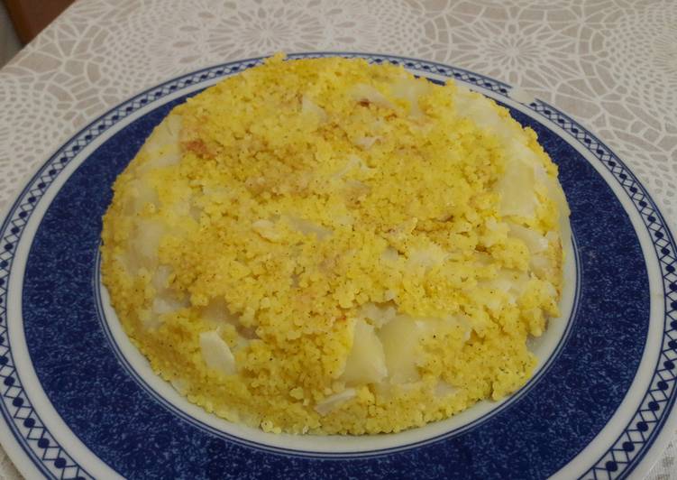 🇪🇸"Tortilla española" de mijo baja en grasa, sin harina y vegana, salteada en gel de aloe vera
 🍳