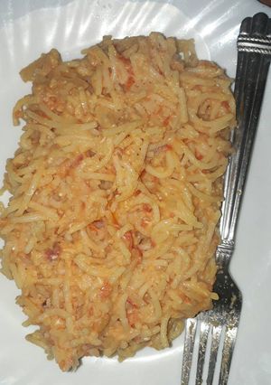 A picture of Fried spaghetti with eggs combo.