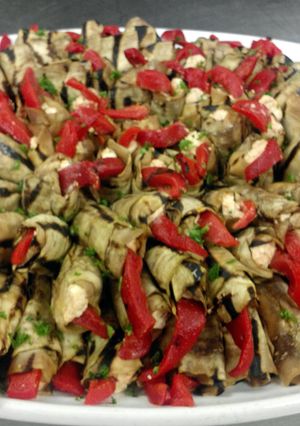A picture of Grilled Eggplant Roulade with Goat cheese and Sundried Tomato.