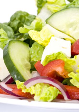 A picture of Light lettuce and feta cheese salad.
