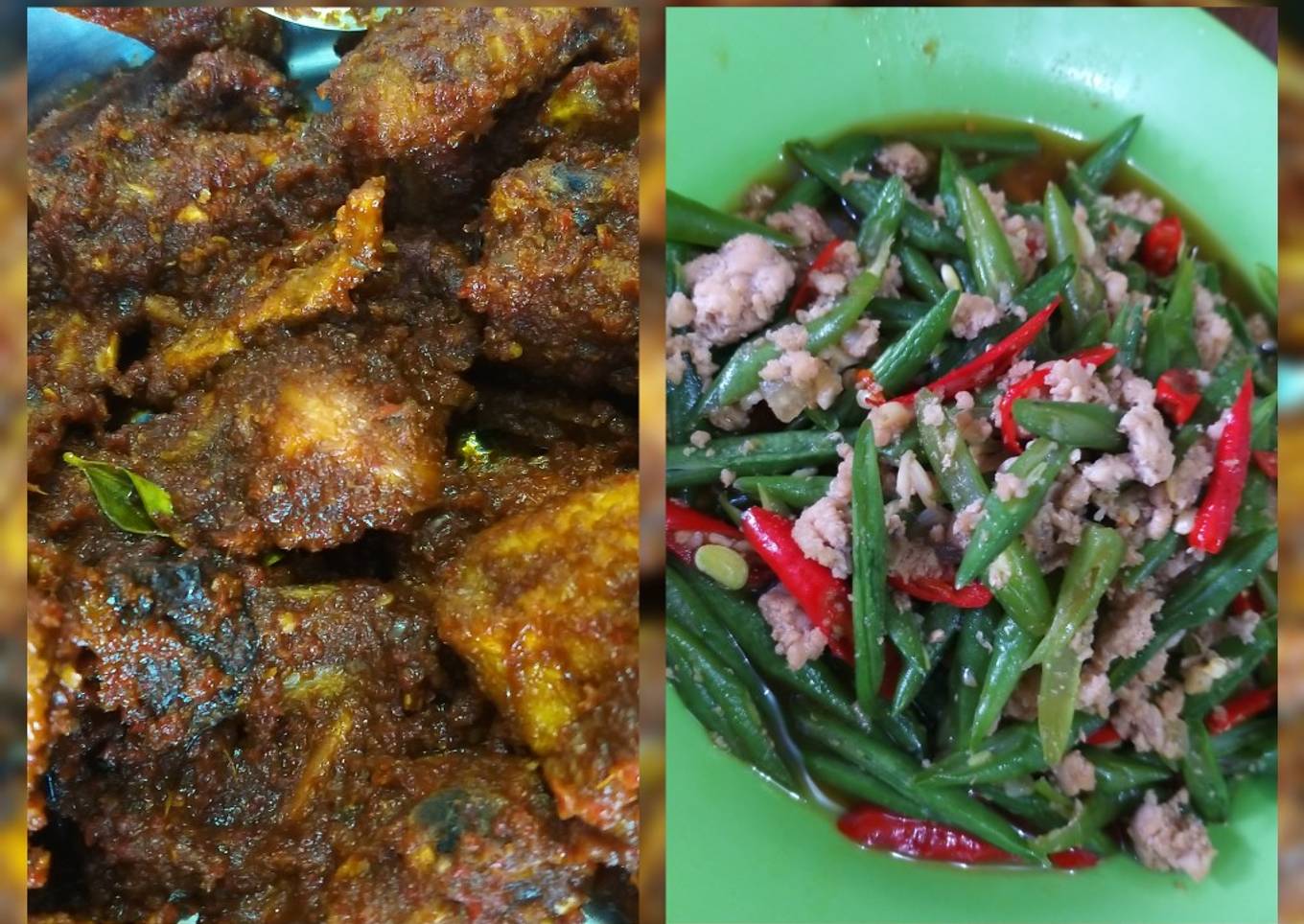 Sayap bumbu rujak & buncis tumis daging giling