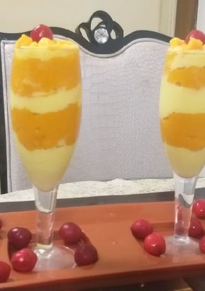 A picture of Mango custard pudding.