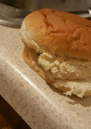 A picture of Cream chicken sandwhiches.