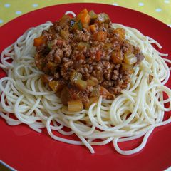 A picture of Meat & more veg bolognese.