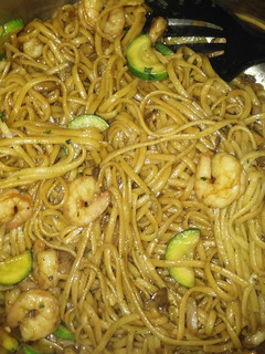A picture of "Thai" Noodles with Shrimp.