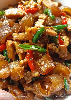 Foto resep Oseng kikil mix tempe Cabai hijau