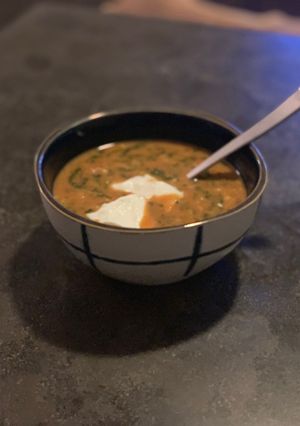 A picture of Vegan coconut lentil soup.