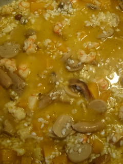 Una foto de Risotto con gambón y calabaza