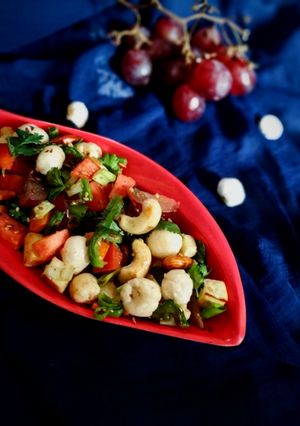 A picture of Healthy stir fry representing Makhana Veggies Nuts and Fruits.