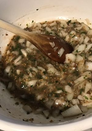 Une photo de Sauce salade épicée persil,moutarde à l'ancienne,avocat et vinaigre de vin