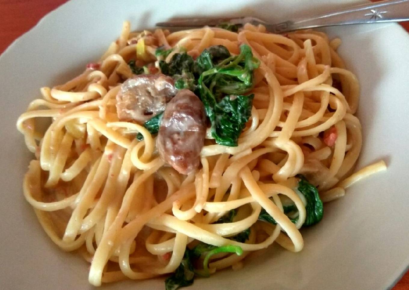 Fettucini Carbonara Spinach Milky