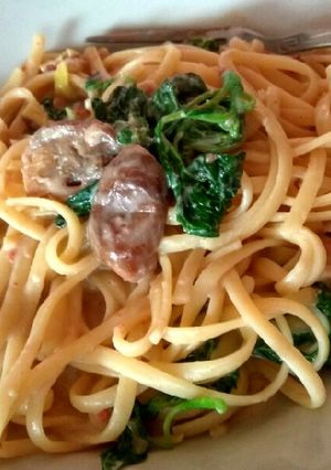 Foto resep Fettucini Carbonara Spinach Milky