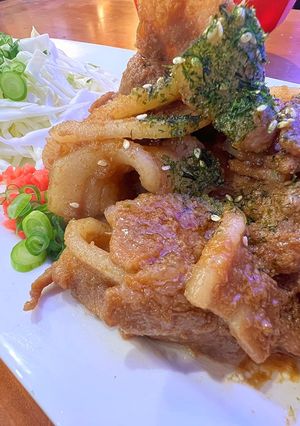 A picture of Shogayaki (Stir fried pork with ginger sauce).